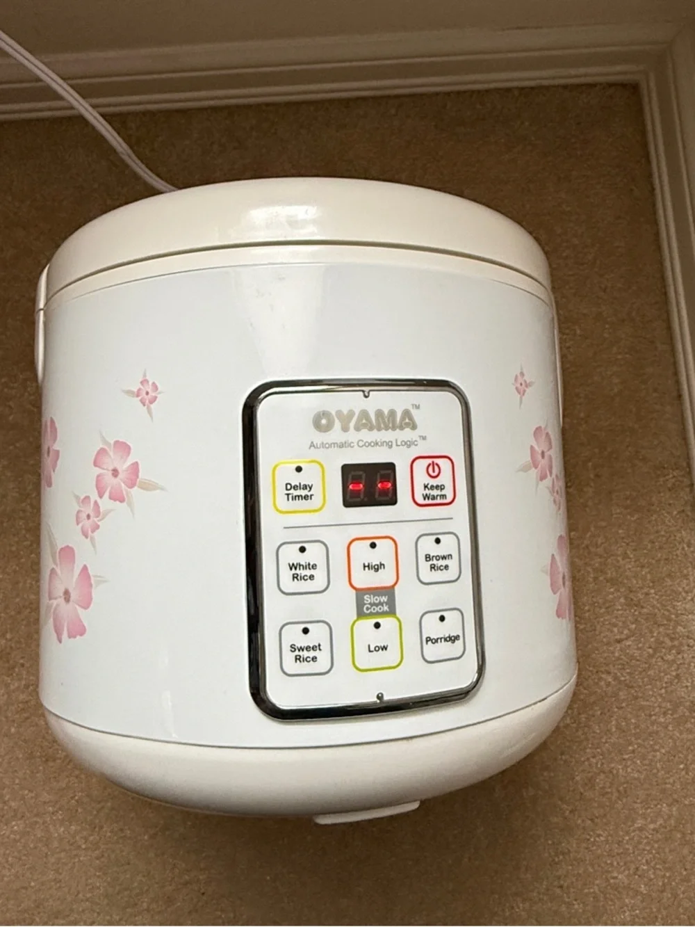 White & Pink Floral Rice Cooker 10 cups with Keep Warm Function oyama